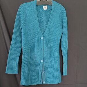 Teal Ribbed Cardigan Sweater
